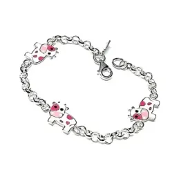 Pulsera plata ley 925m vaquita esmaltada cadena rolo [AB0667]