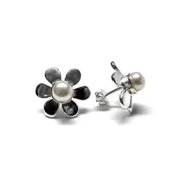 Pendientes plata Ley 925m flor perla cultivada [AB1335]