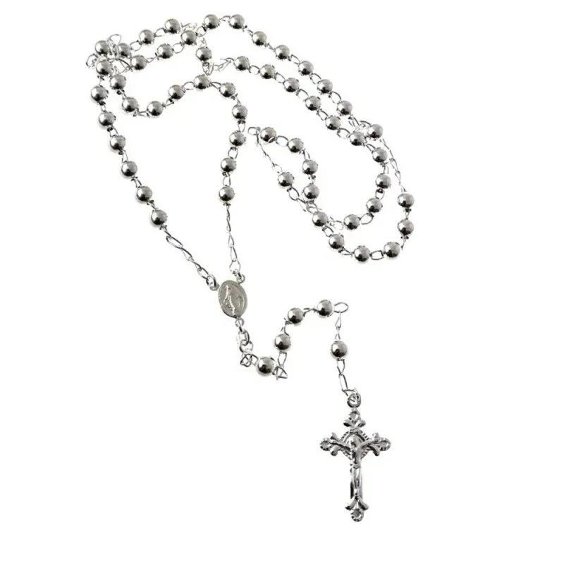 Rosario plata Ley 925m cruz crucifijo medalla virgen Milagrosa bolas 6mm. lisas