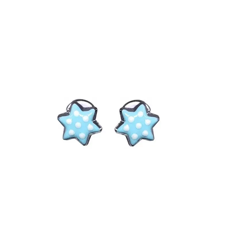 Pendientes plata Ley 925m estrellas esmaltadas 7mm. color azul cierre tornillo niña