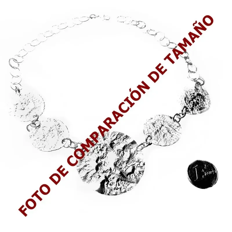 Gargantilla plata Ley 925m chapas redondas labradas [1031]