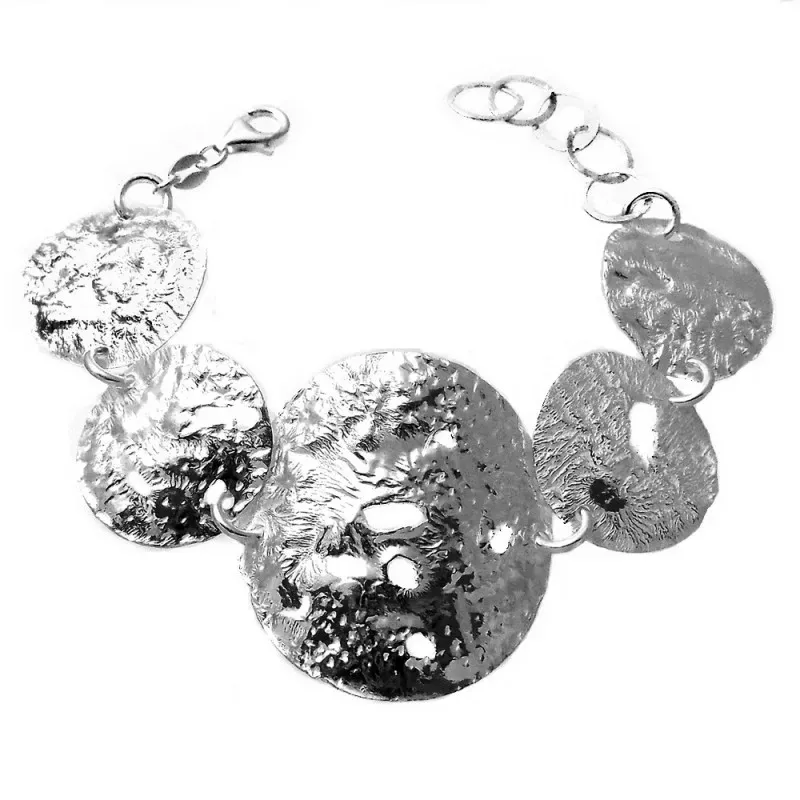 Pulsera plata Ley 925m chapas redondas labradas [1032]