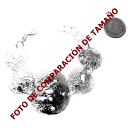 Pulsera plata Ley 925m chapas redondas labradas [1032]