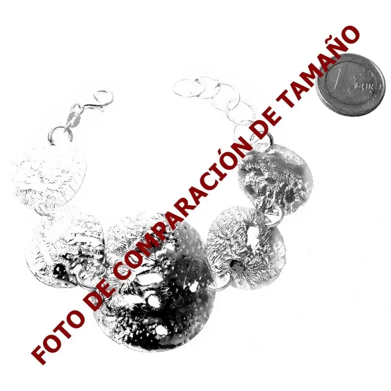 Pulsera plata Ley 925m chapas redondas labradas [1032]