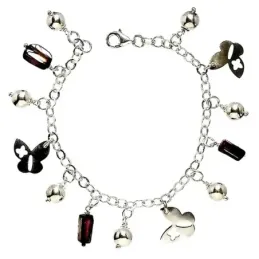 Pulsera plata Ley 925m colgantes mariposas bolas [2273]