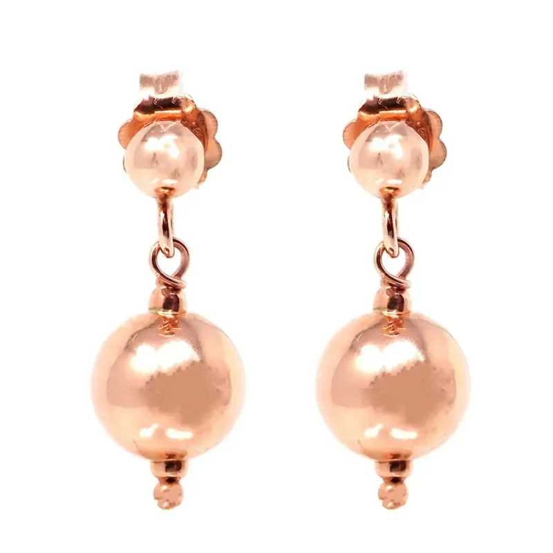 Pendientes plata Ley rosa bolas cierre presión [5368]
