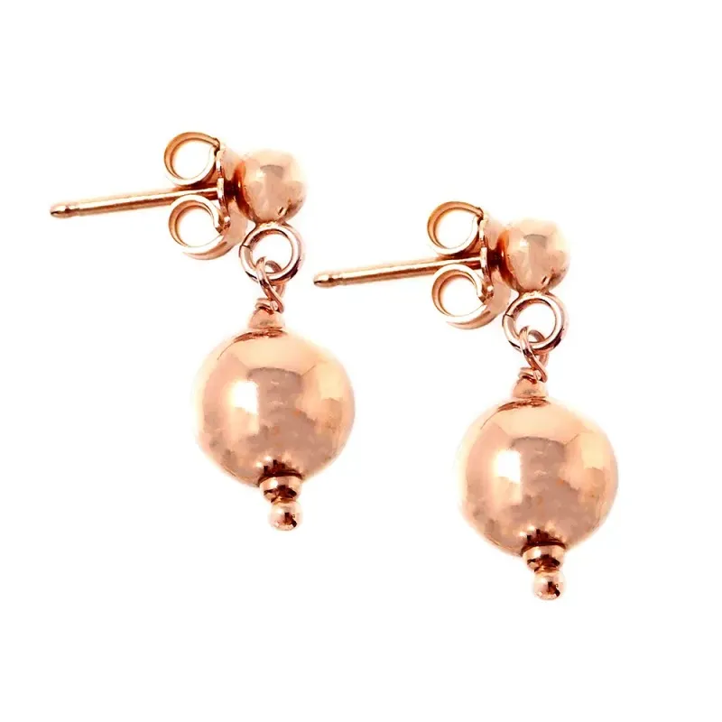 Pendientes plata Ley rosa bolas cierre presión [5368]