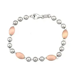 Pulsera plata Ley 925m bicolor bolas forma oval [5765]