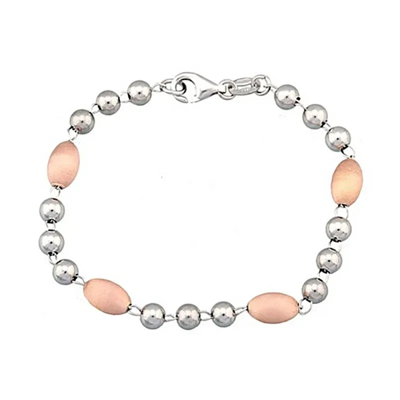 Pulsera plata Ley 925m bicolor bolas forma oval [5765]