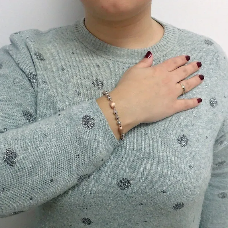 Pulsera plata Ley 925m bicolor bolas forma oval [5765]