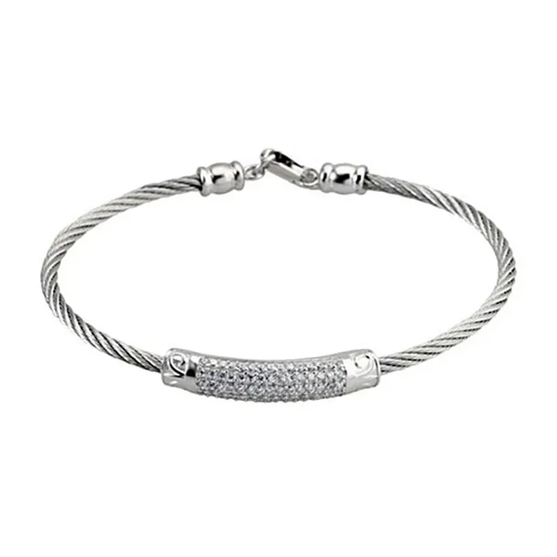 Pulsera acero-plata Ley 925m tramo blanco circonitas [6383]