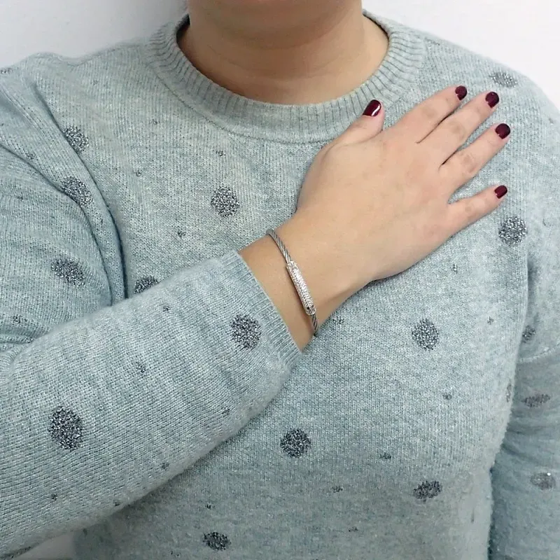 Pulsera acero-plata Ley 925m tramo blanco circonitas [6383]