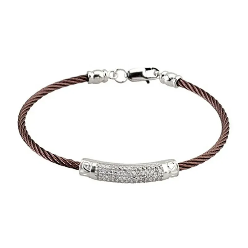 Pulsera acero-plata Ley 925m tramo marrón circonitas [6384]