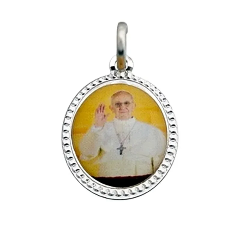 Colgante medalla plata Ley 925m rodiada Papa Francisco 18mm. [6576]