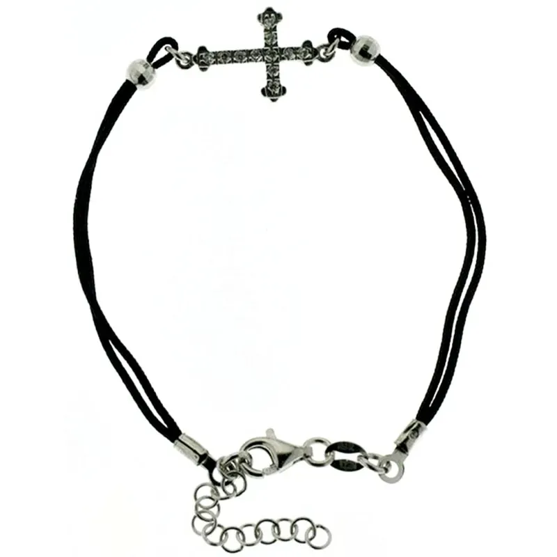 Pulsera plata Ley 925m 17cm. rodiada fetiche cruz circonitas [8089]
