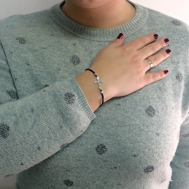 Pulsera plata Ley 925m 17cm. rodiada fetiche cruz circonitas [8089]