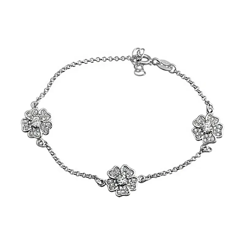 Pulsera plata ley 925m tres flores circonitas [8232]
