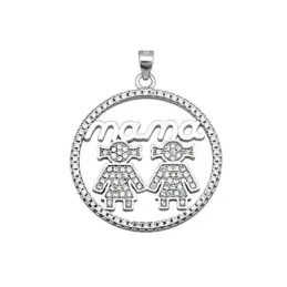 Colgante plata Ley 925m  rodiada MAMÁ 2 chicas 25mm. circonita [8765]
