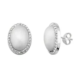 Pendientes plata 925 plateada oval 14x10mm. perla sintética [9217]