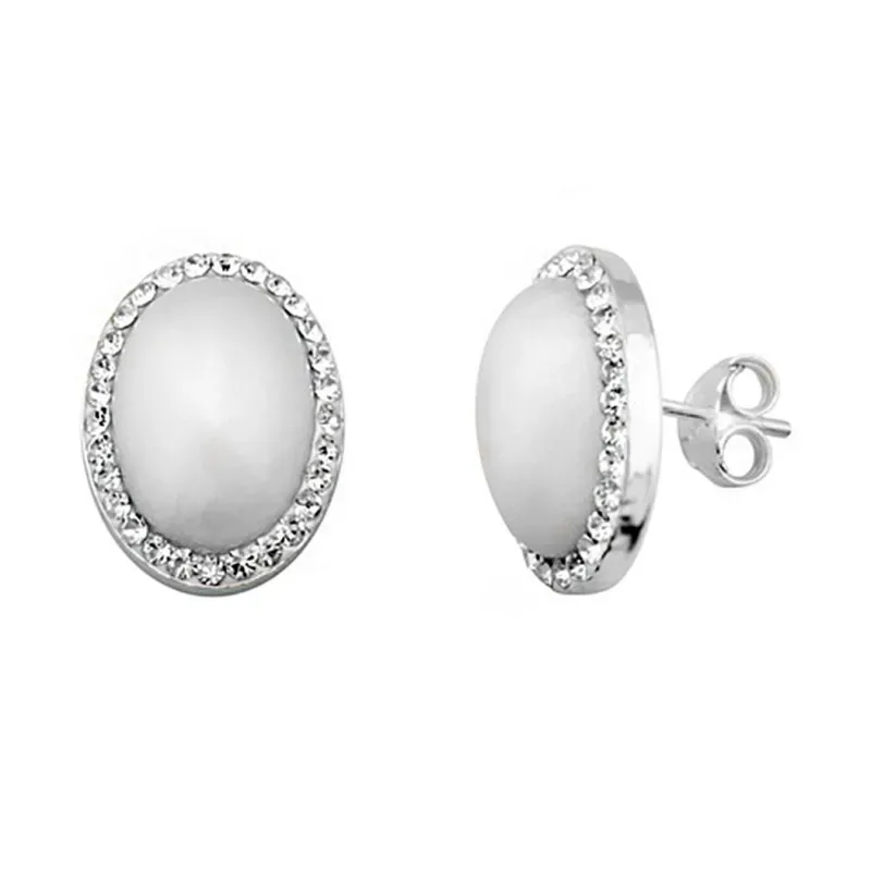 Pendientes plata 925 plateada oval 14x10mm. perla sintética [9217]