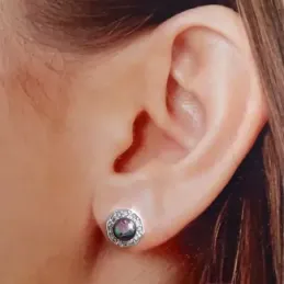Pendientes plata ley 925m perla negra circonitas cierre [9258]