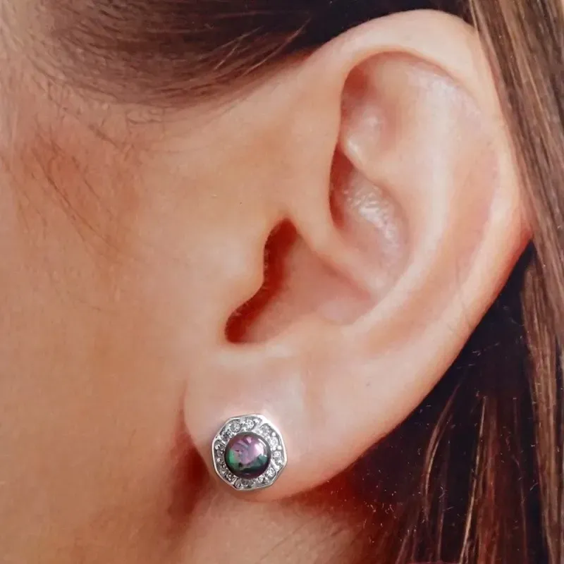 Pendientes plata ley 925m perla negra circonitas cierre [9258]