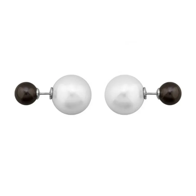 Pendientes plata 925. pares de dos perlas blanca y gris [9389]