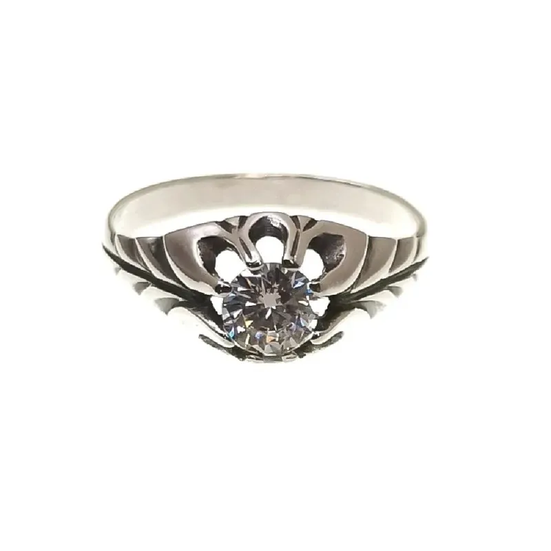 Solitario plata Ley 925m hombre oxidado circonita centro combinado de