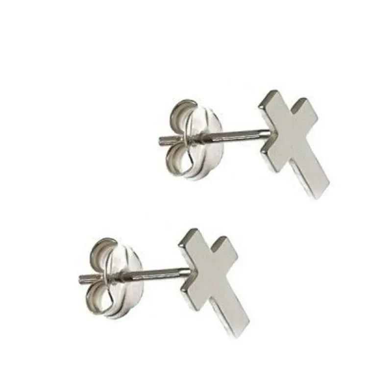 Pendientes plata Ley 925m par cruz 6mm. cierre presión mujer