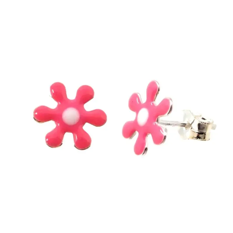 Pendientes plata ley 925m flor rosa esmaltada 9mm. [AB0620]
