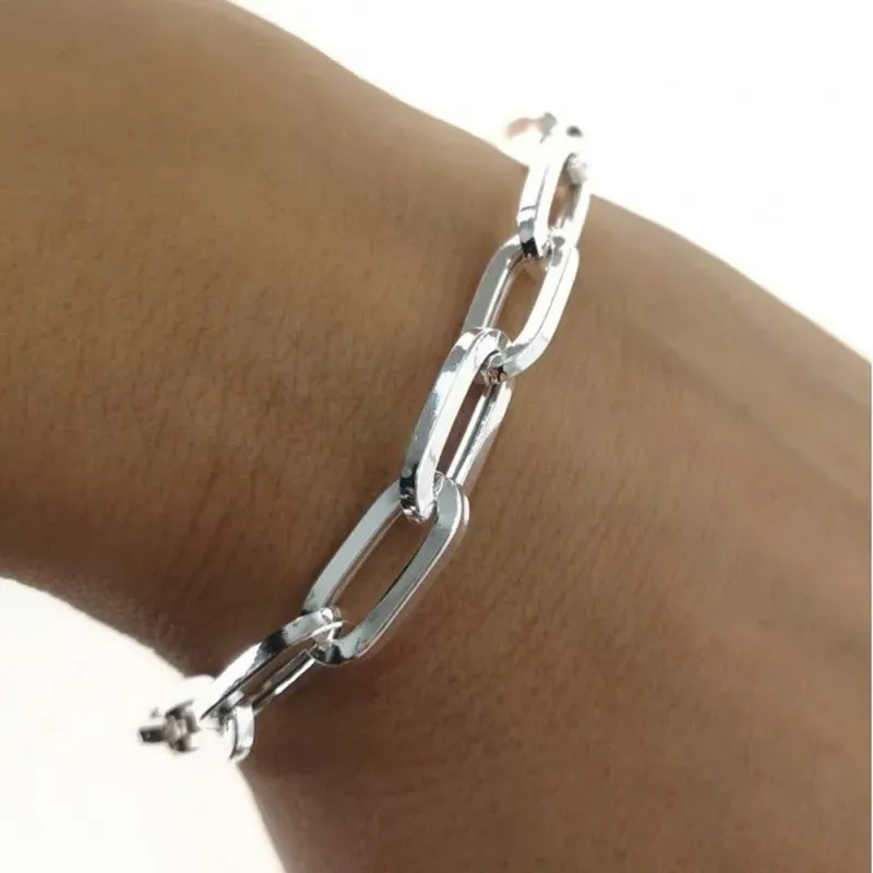 Pulsera plata Ley 925m mujer 17 cm. cadena forzada alargada mosquetón