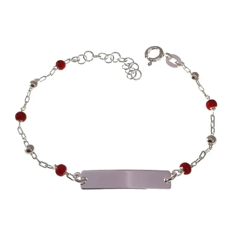 Esclava plata Ley 925m niña 15 cm. cadena combinada bolas piedras col