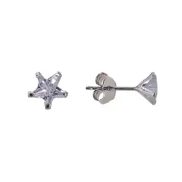 Pendiente plata ley 925m liso 6mm. estrella circonita garra [AA9209]