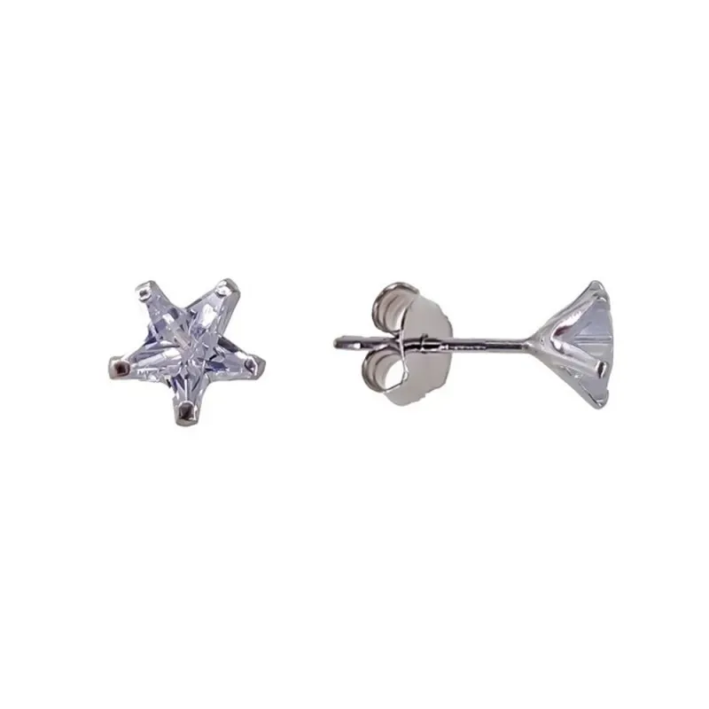 Pendiente plata ley 925m liso 6mm. estrella circonita garra [AA9209]