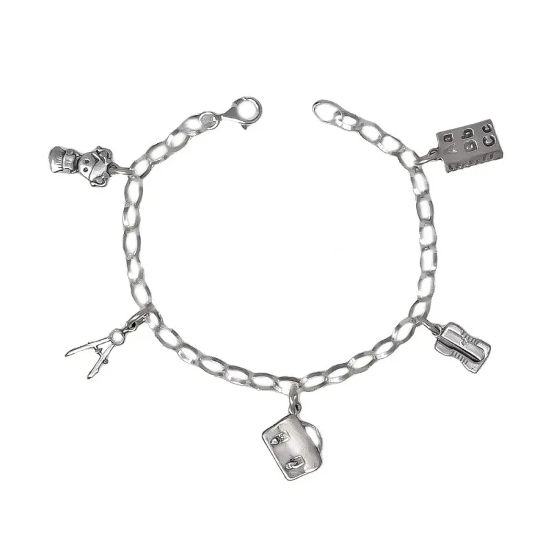 Pulsera Maestra Profesora Plata Ley 925m 18 cm. cadena forzada alarga