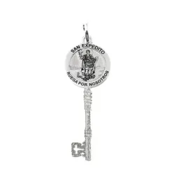San Expedito llave colgante plata Ley 925m unisex 3.20 cm. mensaje RU