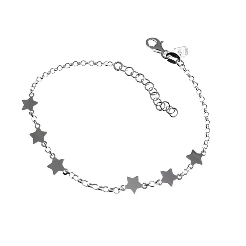 Pulsera plata Ley 925m cadena 16cm. motivos estrellas [AC0485]