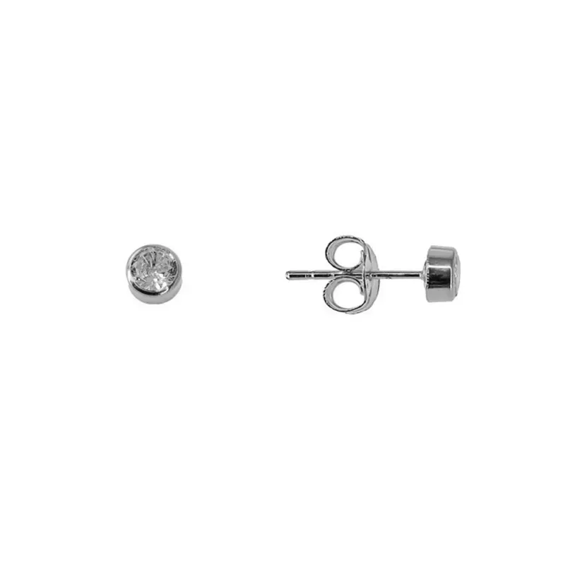 Pendiente plata ley 925m liso 4mm. circonita chatón  [AA9199]