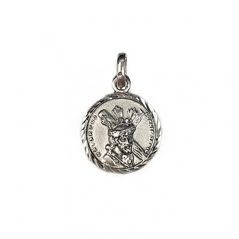 Medalla colgante plata Ley 925m maciza 16mm. Cristo Nazareno Puente Genil borde tallado trasera lisa