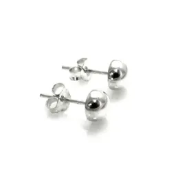 Pendientes plata Ley 925m media bola 6mm. lisa presión [AC0578]