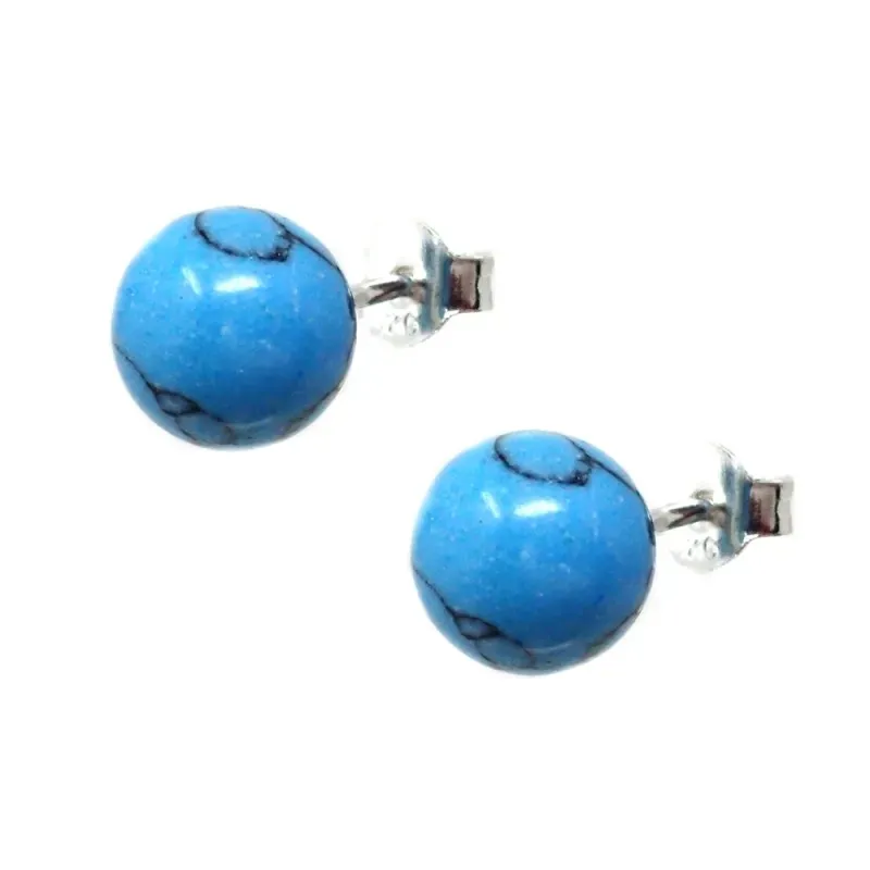 Pendientes plata Ley 925m mujer 8 mm. piedra magnesia turquesa natura