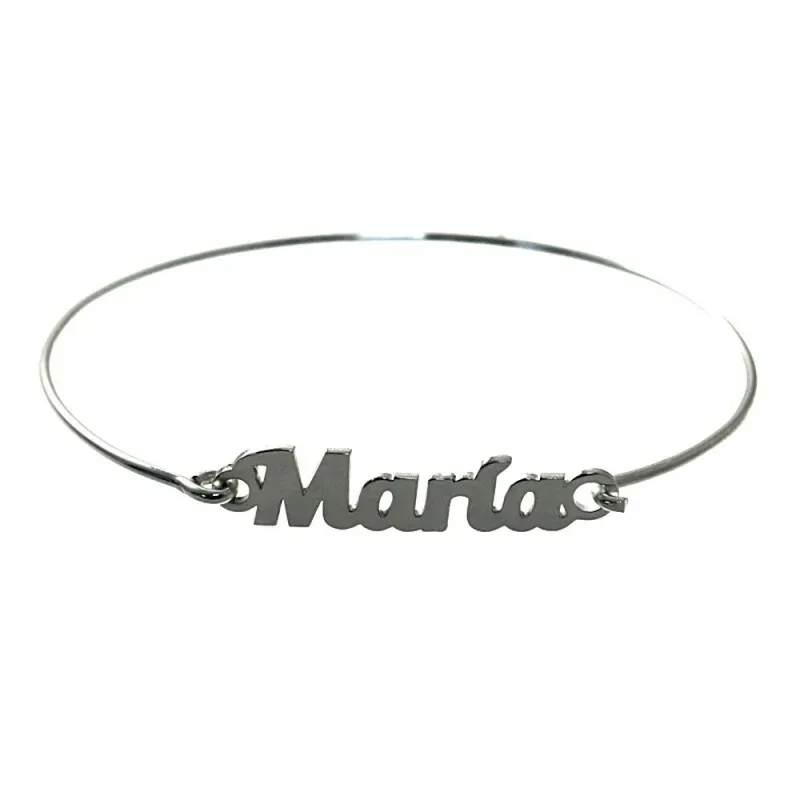 Pulsera plata Ley 925m rígida brazalete centro nombre personalizado liso