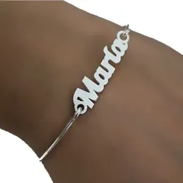 Pulsera plata Ley 925m rígida brazalete centro nombre personalizado liso