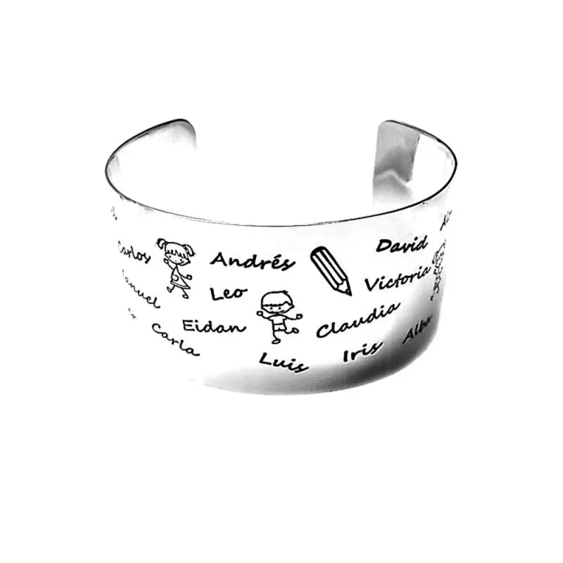 Brazalete plata Ley 925m personalizado mujer muñecos niños niñas detalles lápiz regla oxidados