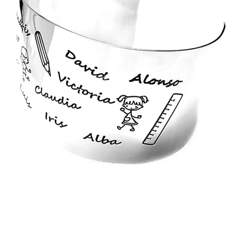 Brazalete plata Ley 925m personalizado mujer muñecos niños niñas detalles lápiz regla oxidados