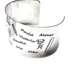 Brazalete plata Ley 925m personalizado mujer muñecos niños niñas detalles lápiz regla oxidados