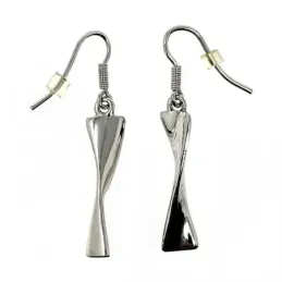 Pendientes bisutería metal largos rodio 25mm. ondulados [AB5099]