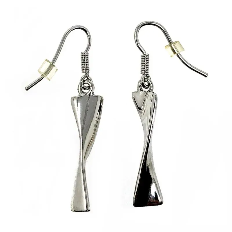 Pendientes bisutería metal largos rodio 25mm. ondulados [AB5099]