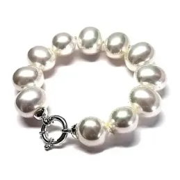 Pulsera plata ley 925m perlas shell tamaño grande [AA9949]