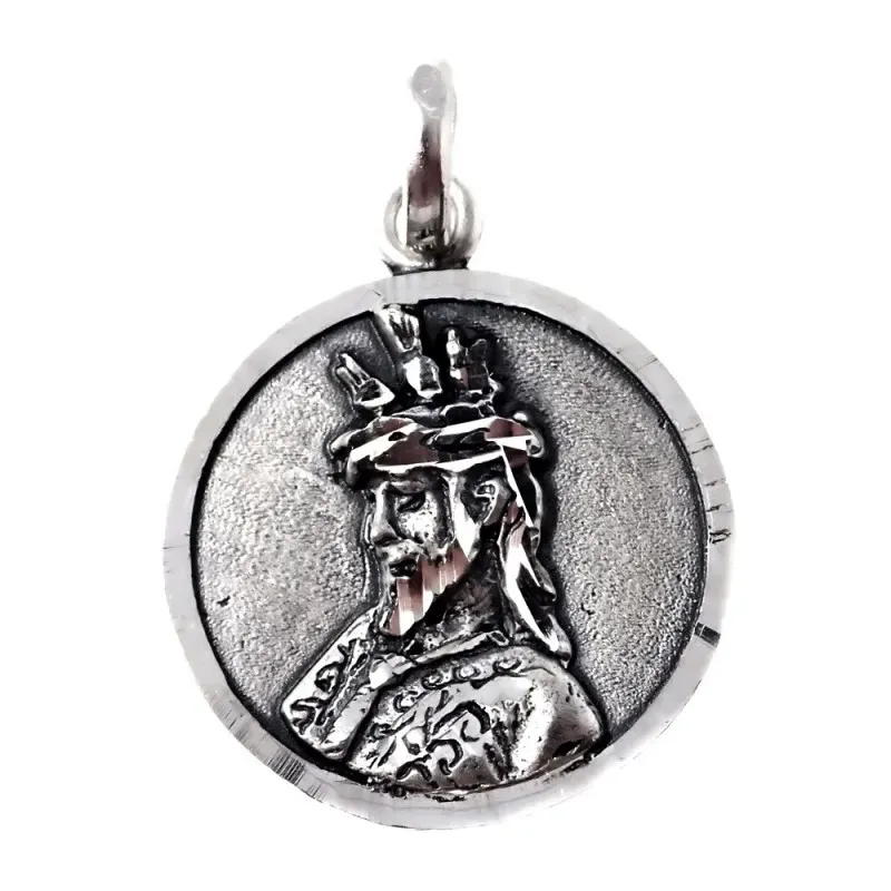 Cristo de la Sentencia medalla plata Ley 925m rostro 22 mm. maciza de